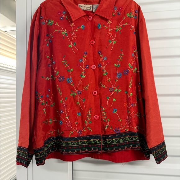 Vintage New Directions Red Embroidered /beaded Tunic silk blend size xl - Picture 3 of 7